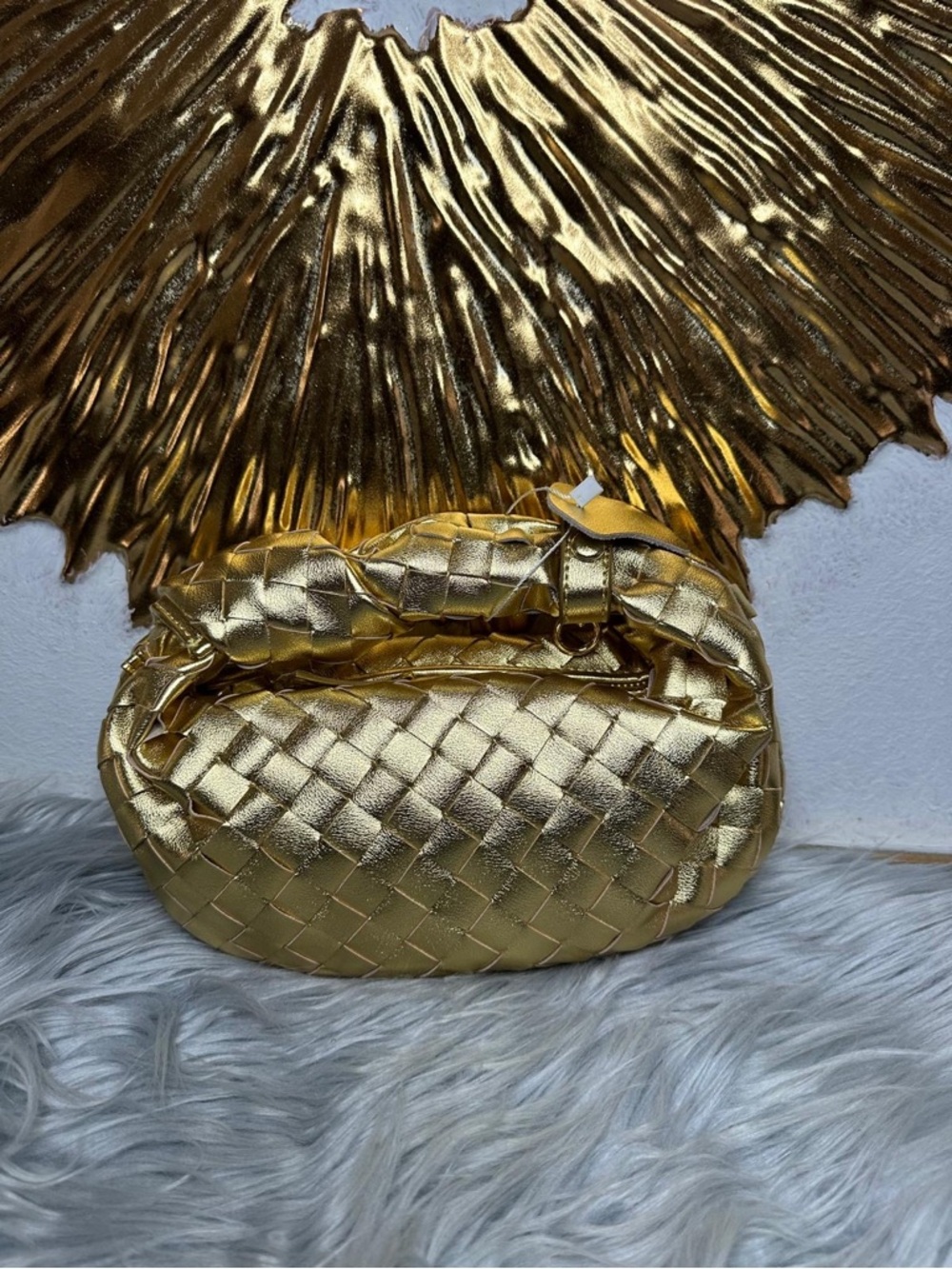 Woven Metallic Gold Shoulder Bag
